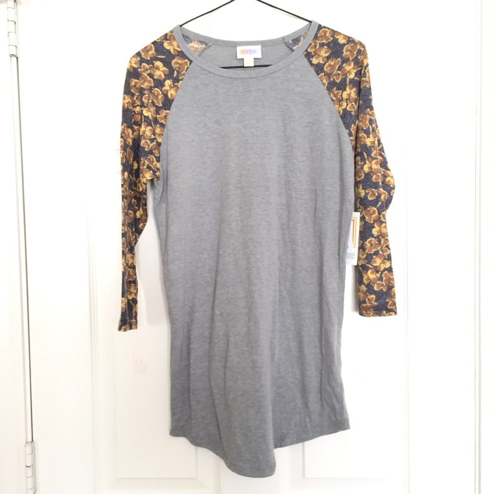 NWT Lularoe Gray Floral Randy Baseball Tee